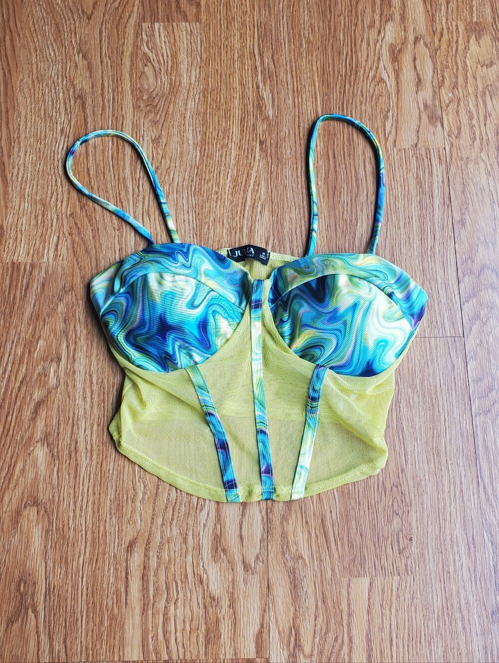 Julia Yellow & Blue Mesh Festival Crop Top Size M